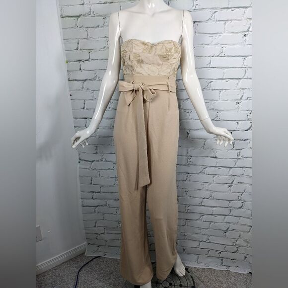 FashionNova strapless jumpsuit wide leg trousers XS Leaf me out of it one piece - Picture 1 of 8